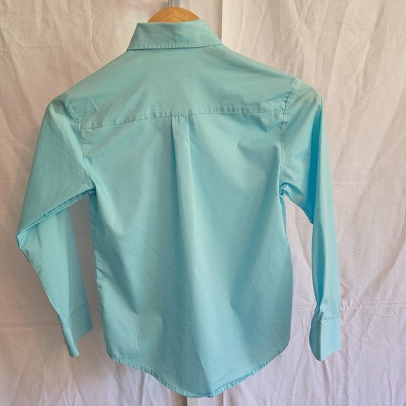 Chaps Long Sleeve Classic Button up Shirt Turquoise Boy's Size 8 - Picture 2 of 5